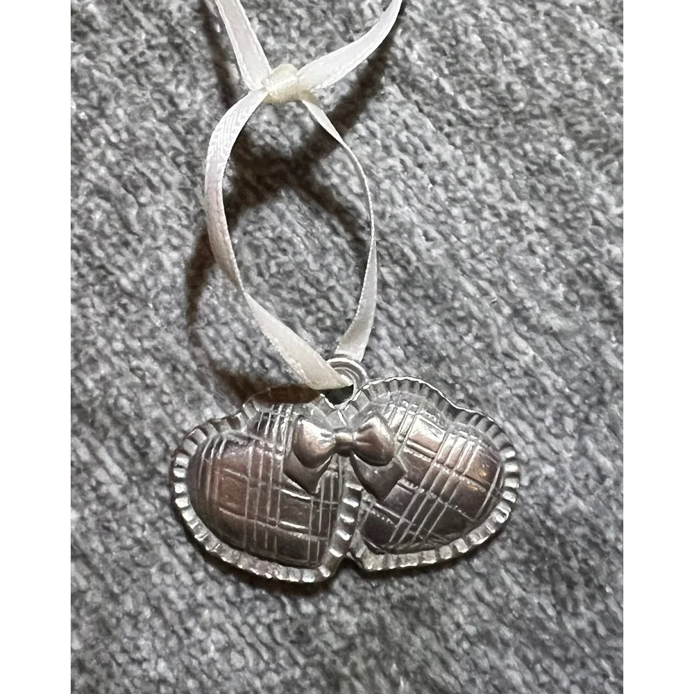 Longaberger Sweetheart Tie-On OS Silver Double Heart Basket Charm 1997 Vintage